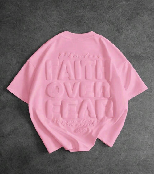 T-shirt Oversize “Faith Over Fear” Rose Pastel