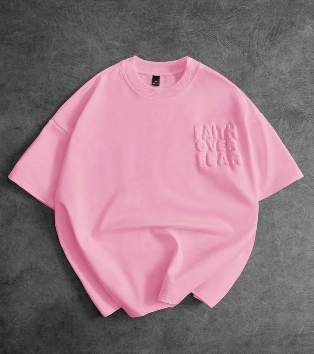 T-shirt Oversize “Faith Over Fear” Rose Pastel