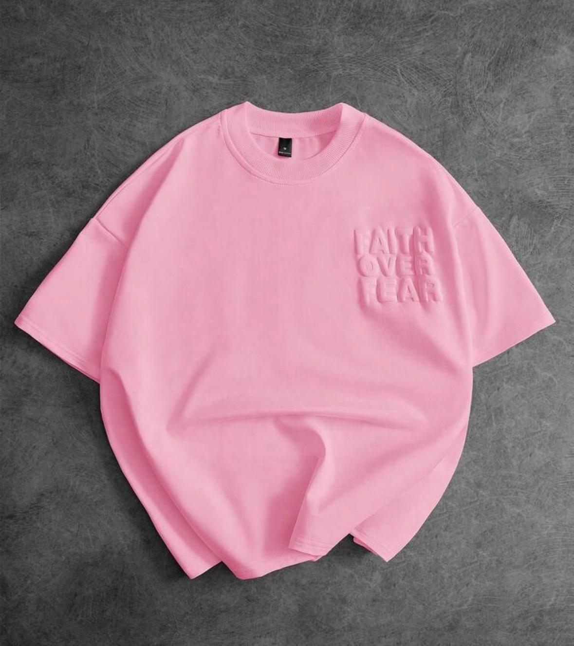 T-shirt Oversize “Faith Over Fear” Rose Pastel